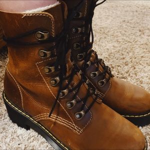 Dr.Martens Brown Leona lace up platform boots